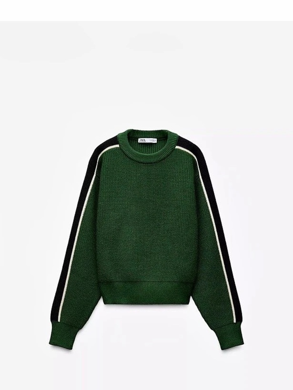 Zara Knit Sweater with Side Stripe in Green & Black